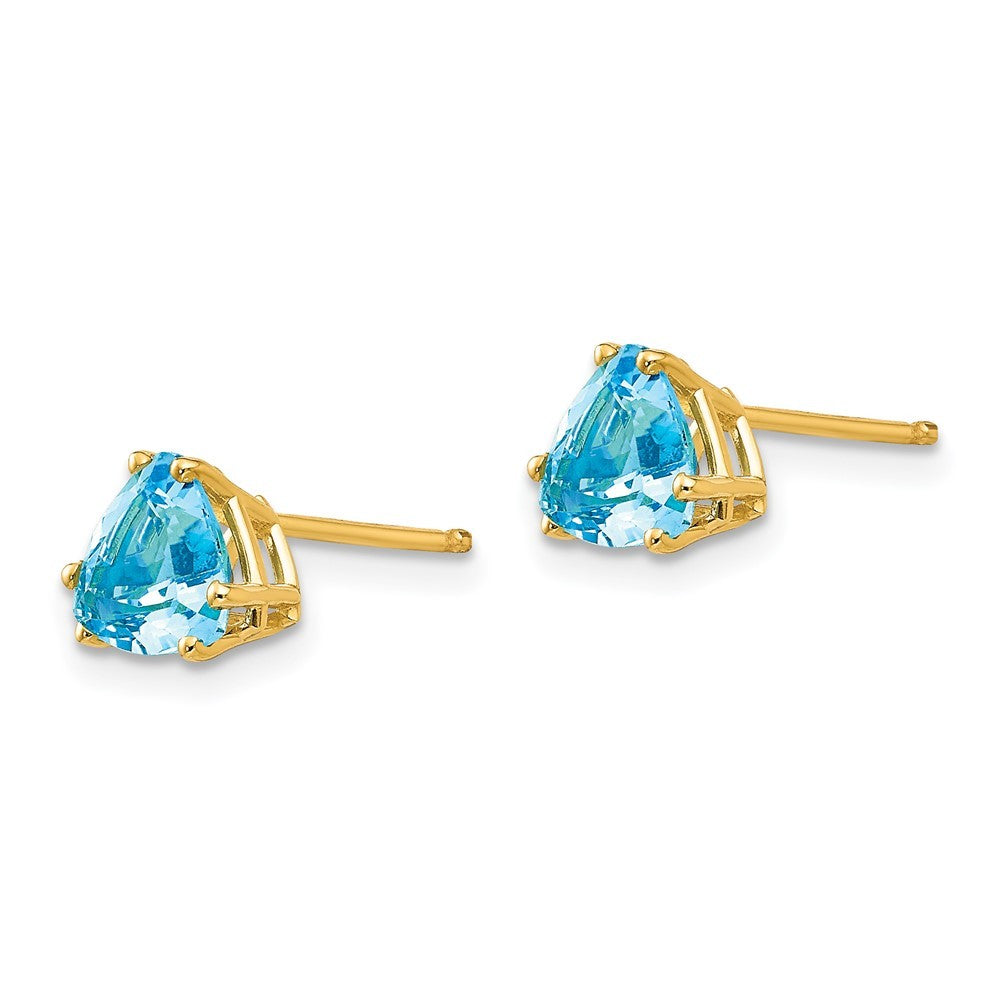 14k Yellow Gold 6mm Trillion Blue Topaz Earrings