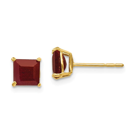 14k Yellow Gold Madi K Ruby 5mm Square Post Earrings