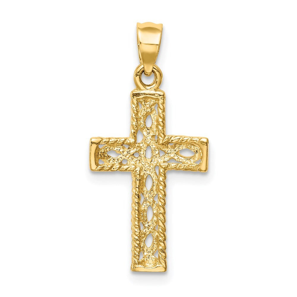 14k Yellow Gold Polished Braided Cross Pendant for Women