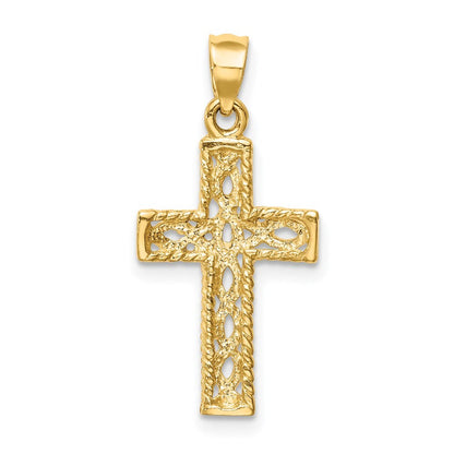 14k Yellow Gold Polished Braided Cross Pendant for Women