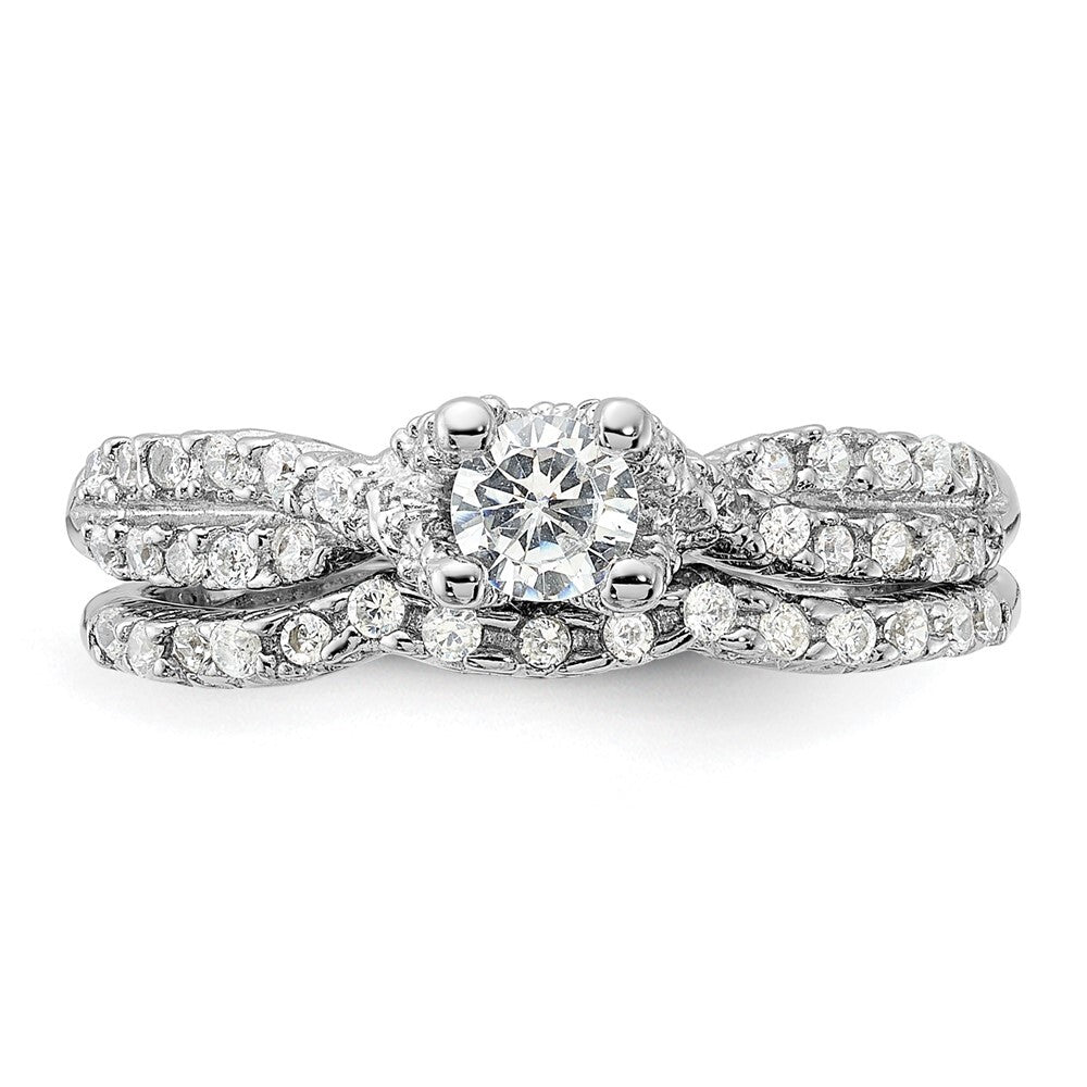 Sterling Silver Rhodium-plated 2-Piece Cubic Zirconia Wedding Set Ring Size 6