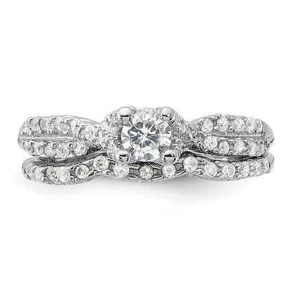 Sterling Silver Rhodium-plated 2-Piece Cubic Zirconia Wedding Set Ring Size 6