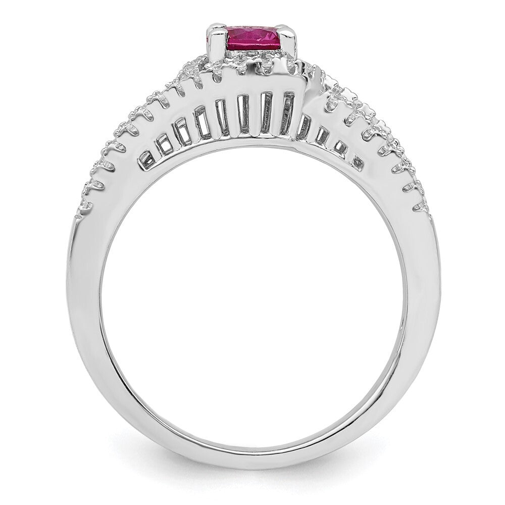 Sterling Silver Rhodium plated Created Red Corundum & White CZ Ring Size 7