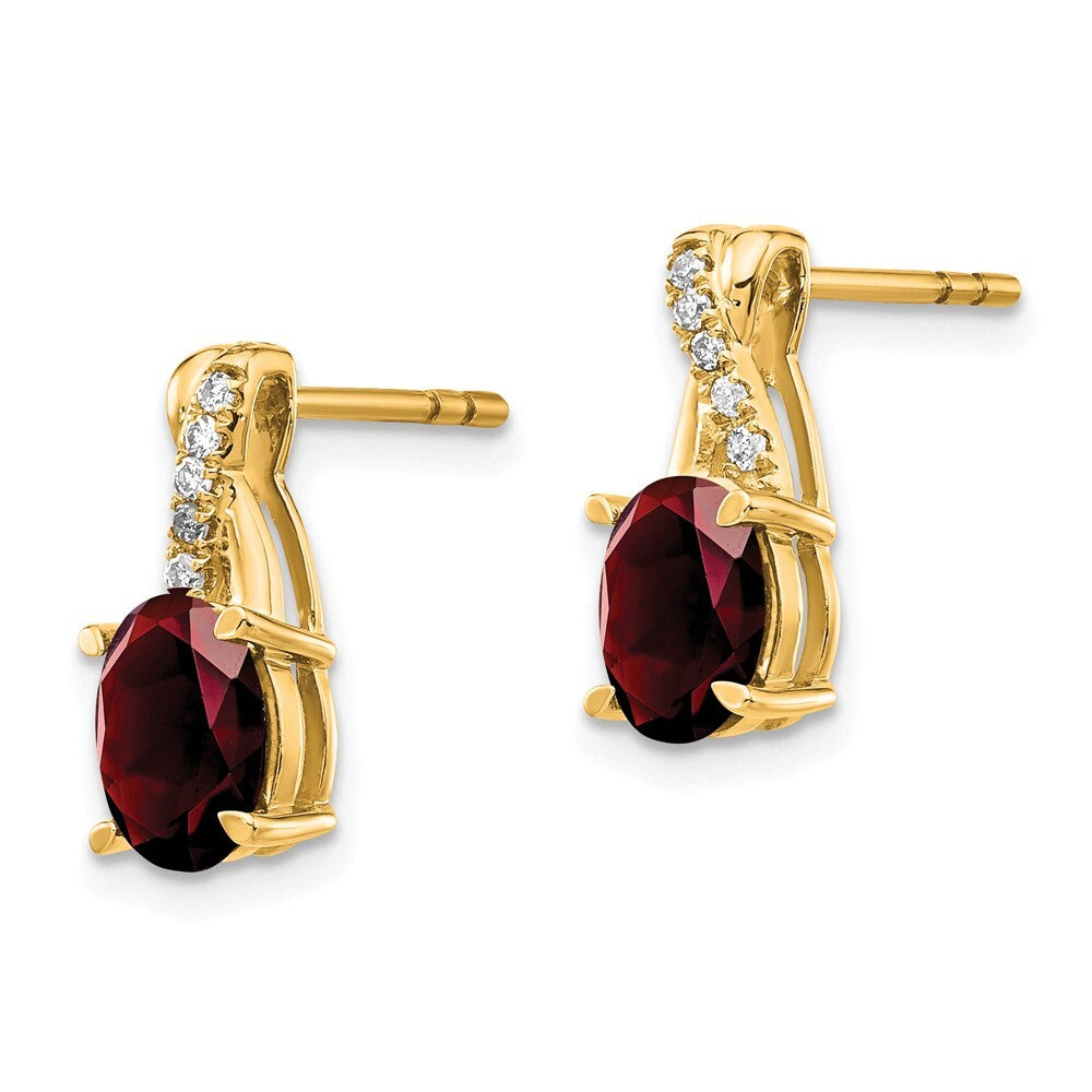14k Yellow Gold Garnet and Diamond Stud Earrings Gift for Women