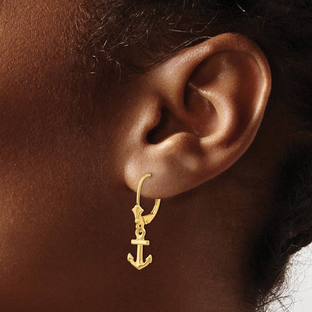 14k Yellow Gold Mini Anchor Drop Dangle Earrings