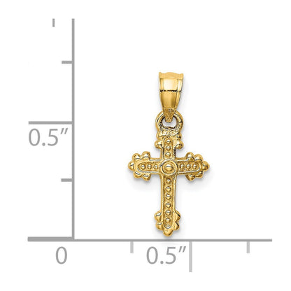 14k Yellow Gold Tiny Budded Cross Charm Pendant for Women
