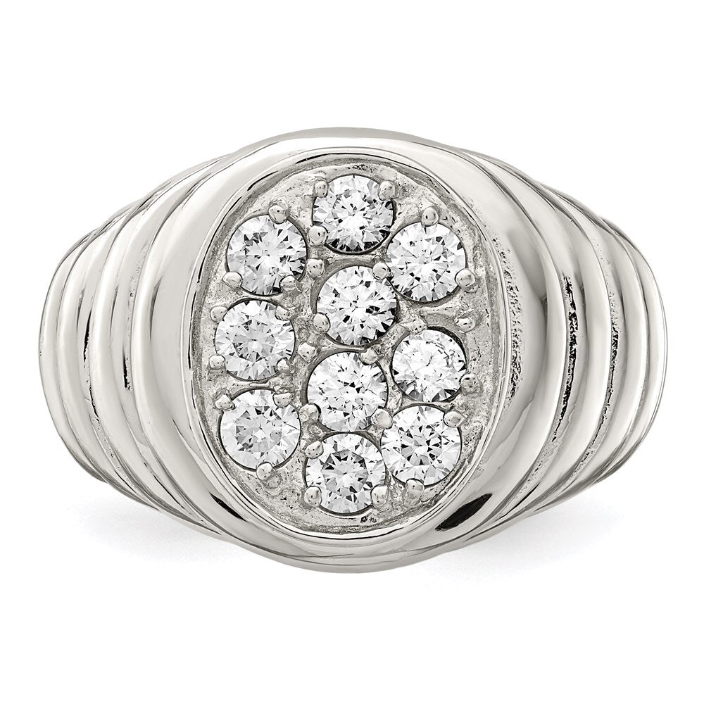 Sterling Silver Rhodium-plated Men's Cubic Zirconia Cluster Ring Size 10