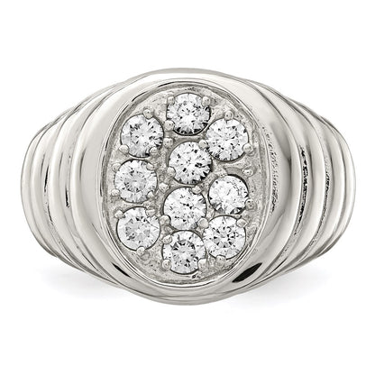 Sterling Silver Rhodium-plated Men's Cubic Zirconia Cluster Ring Size 10
