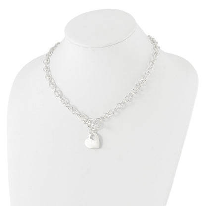 Sterling Silver Engraveable Heart Disc on Fancy Link Toggle Necklace