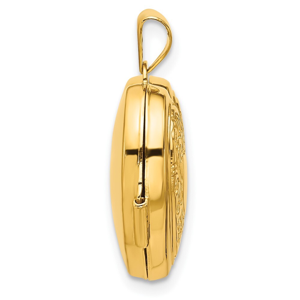 14k Yellow Gold Polished Fancy Floral Border and Crest 18mm Heart Locket Pendant