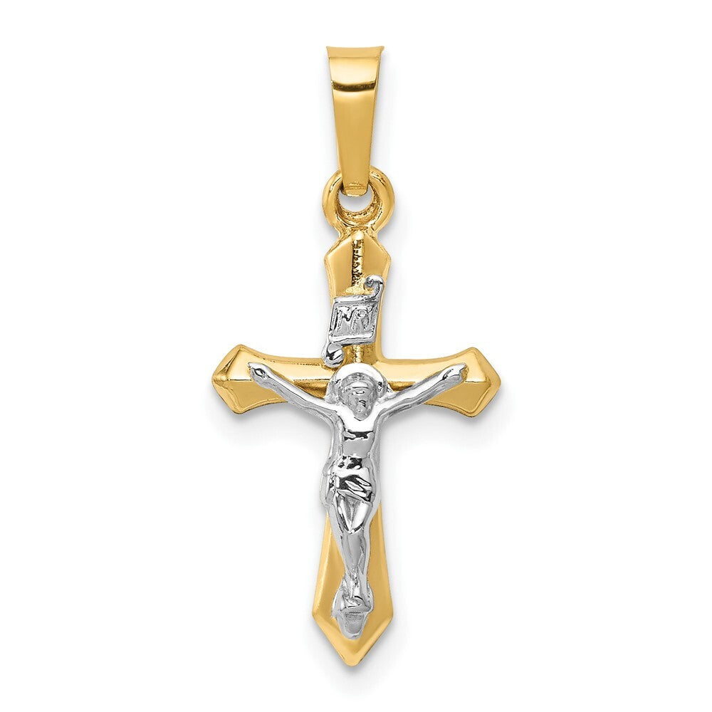 14k Two-tone Gold Polished INRI Crucifix Pendant for Women