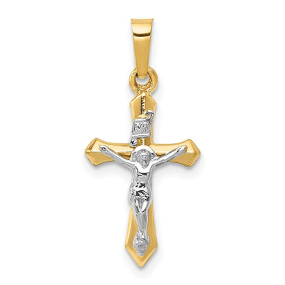 14k Two-tone Gold Polished INRI Crucifix Pendant for Women