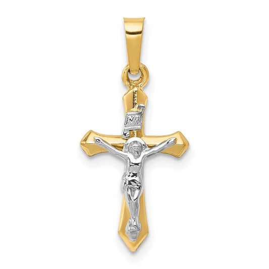 14k Two-tone Gold Polished INRI Crucifix Pendant for Women