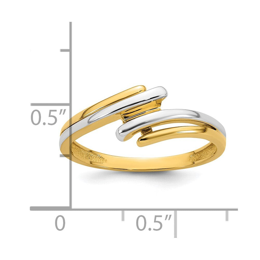 14K Yellow Gold w/ White Rhodium Polished Bypass Ring Size 7