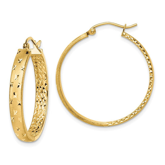 14k Yellow Gold Polished Diamond-cut In/Out Hoop Earrings