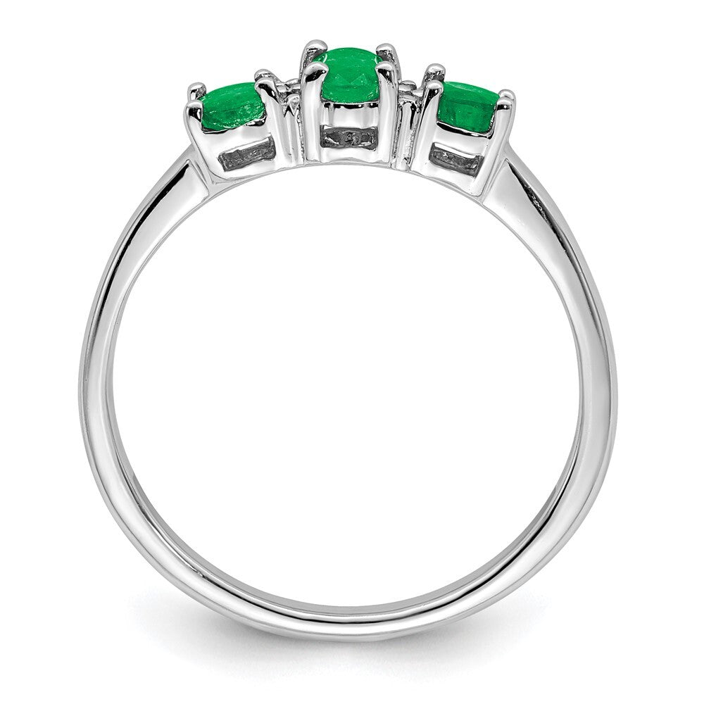 Sterling Silver Rhodium-plated Emerald 3 Stone and Diamond Ring Size 6