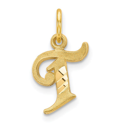 14k Yellow Gold Letter T Initial Charm Pendant for Women