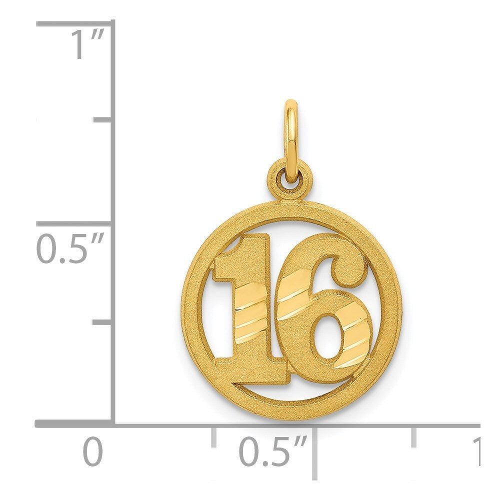 14k Yellow Gold #16 in A Circle Pendant for Women