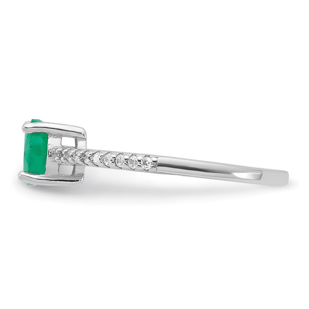 Sterling Silver Rh-plated-plated 1.0EM Emerald and .12WT White Topaz Ring Size 6