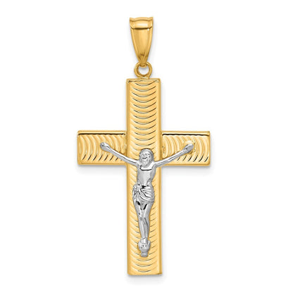 14k Two-tone Gold Polished and Textured Crucifix Pendant for Women