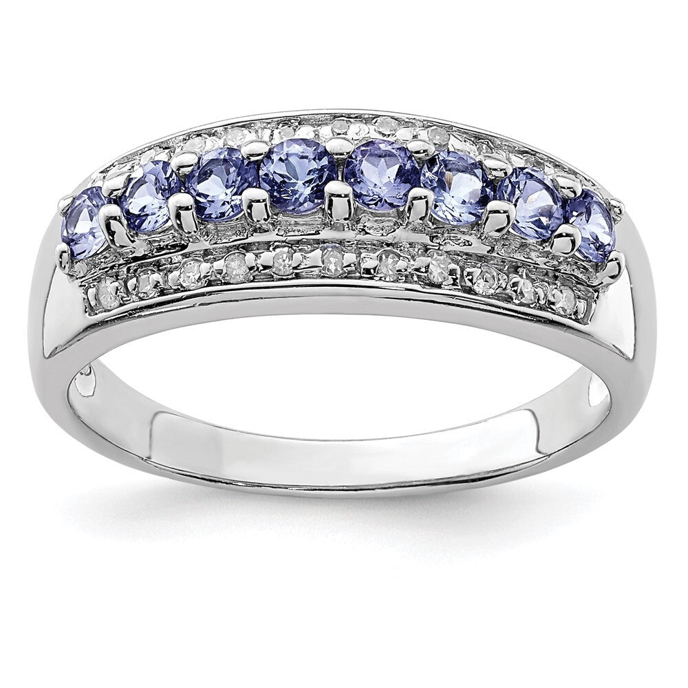 Sterling Silver Rhodium Tanzanite & Diamond Ring Size 6