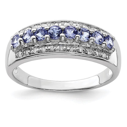 Sterling Silver Rhodium Tanzanite & Diamond Ring Size 6