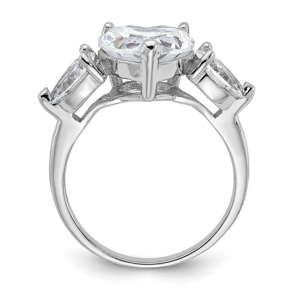 Sterling Silver Rhodium-plated Heart Shape Cubic Zirconia 3-Stone Ring Size 6