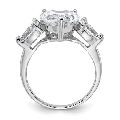Sterling Silver Rhodium-plated Heart Shape Cubic Zirconia 3-Stone Ring Size 6