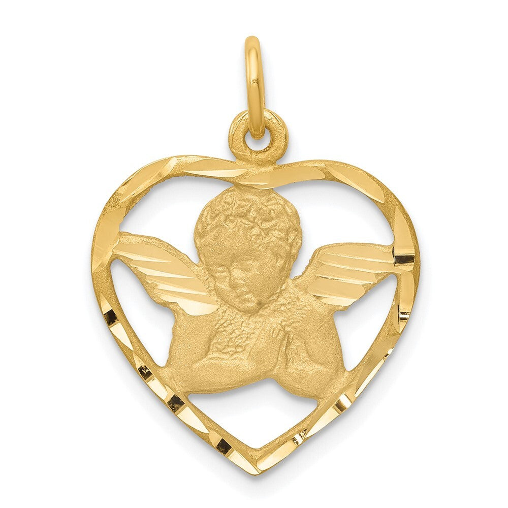 14k Yellow Gold Angel in Heart Charm Pendant for Women