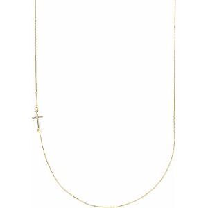 14k Yellow Gold .04 CTW Diamond Off-Center Sideways Cross Pendant Necklace 16"