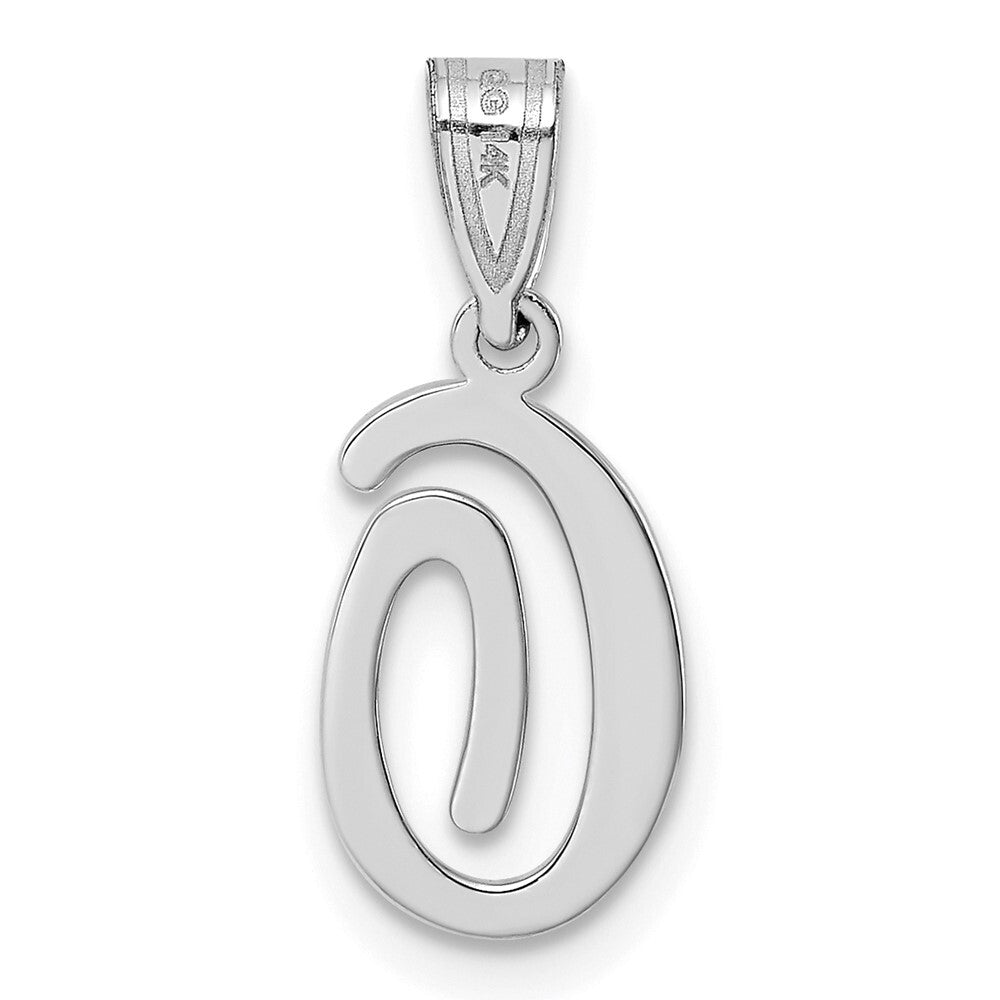 14k White Gold Script Letter O Initial Pendant for Women