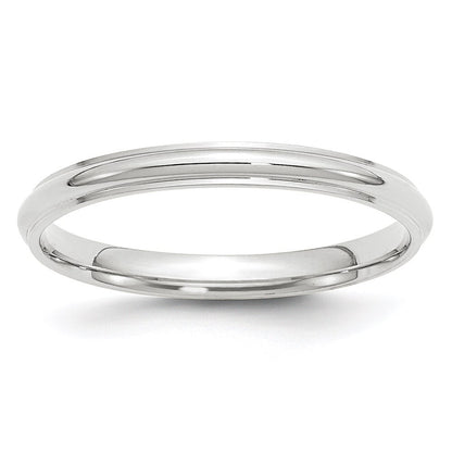 14k White Gold 2.5mm Half Round with Edge Wedding Band Size 8