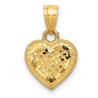 14k Yellow Gold Diamond-cut Lattice Heart with Engravable Back Pendant