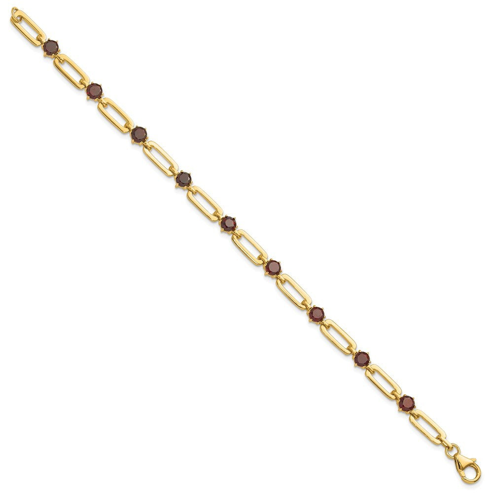 Sterling Silver Gold-tone 5mm 4.05GA Garnet Paperclip Chain Bracelet