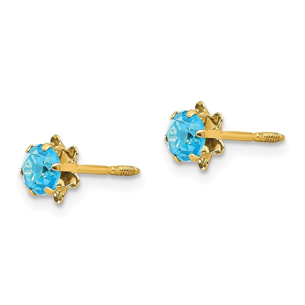 14k Yellow Gold 4mm CZ Birthstone (Dec) Screwback Earrings