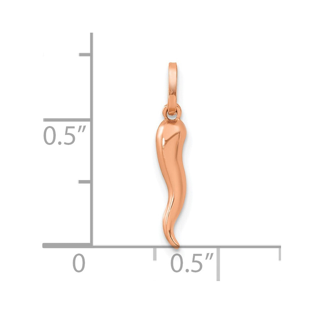 14k Rose Gold 3D Italian Horn Charm Pendant for Women