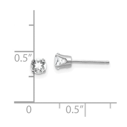 14k White Gold 4mm White Topaz Stud Earrings Gift for Women