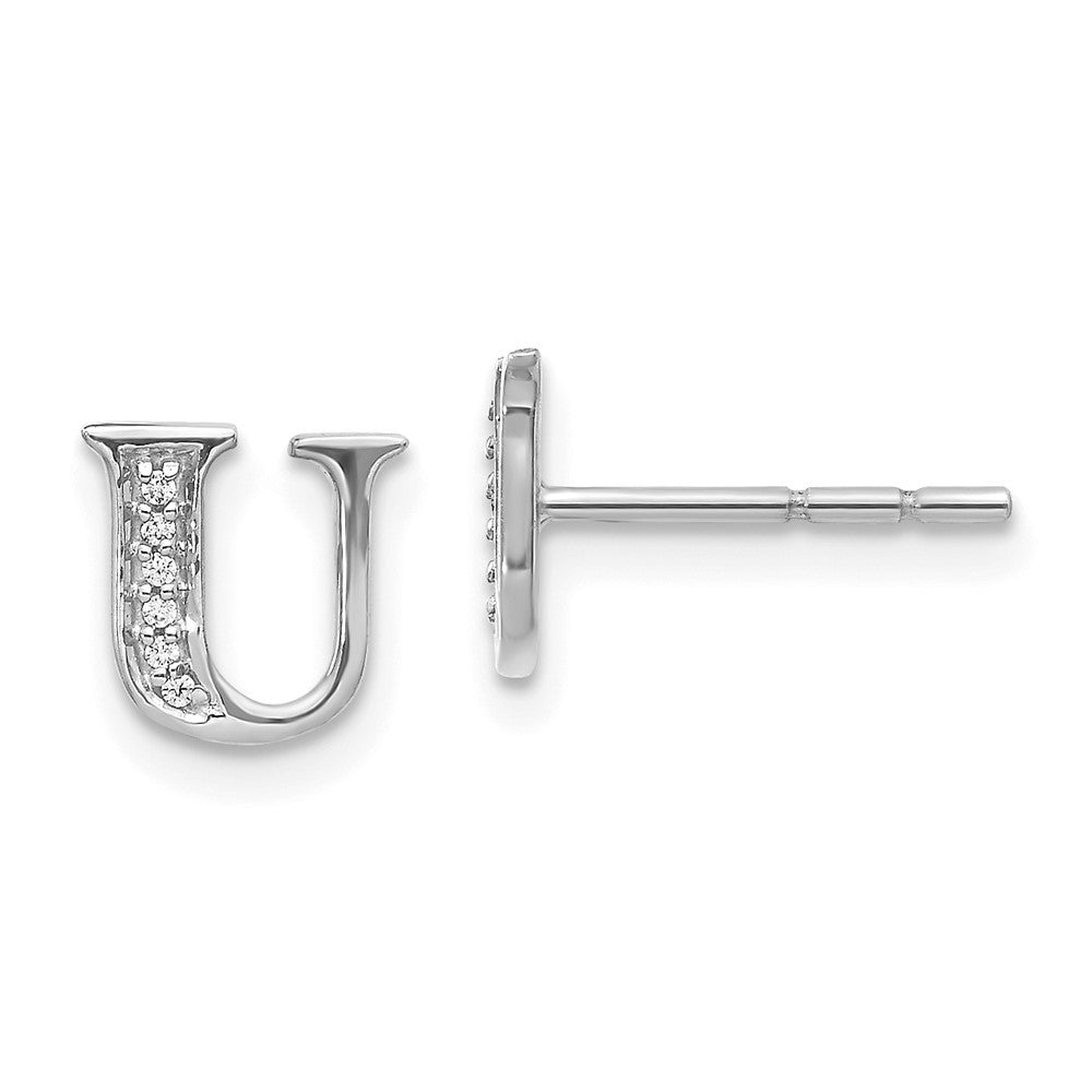 14k White Gold Diamond Initial U Earrings