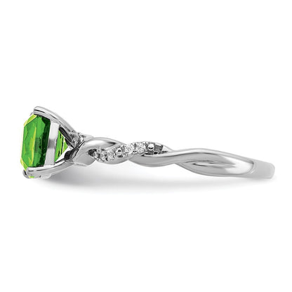 Sterling Silver Rhodium-plated Peridot and Diamond Ring Size 7