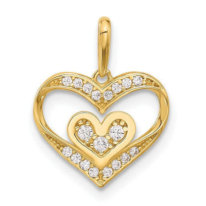 14k Yellow Gold Polished CZ Heart in Heart Pendant