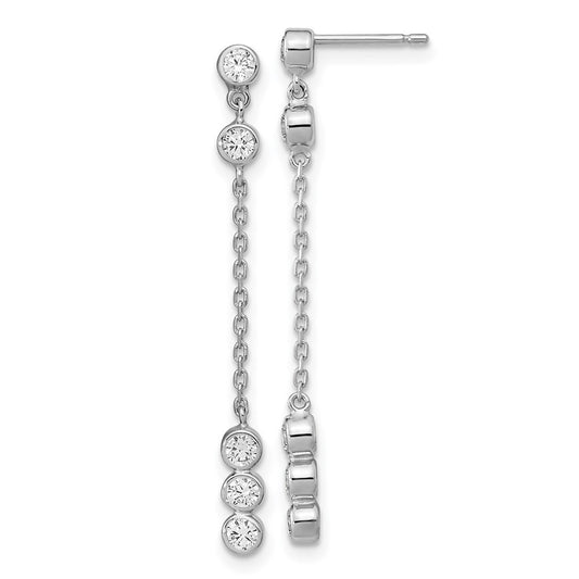 14K White Gold CZ Chain Link Dangle Earrings