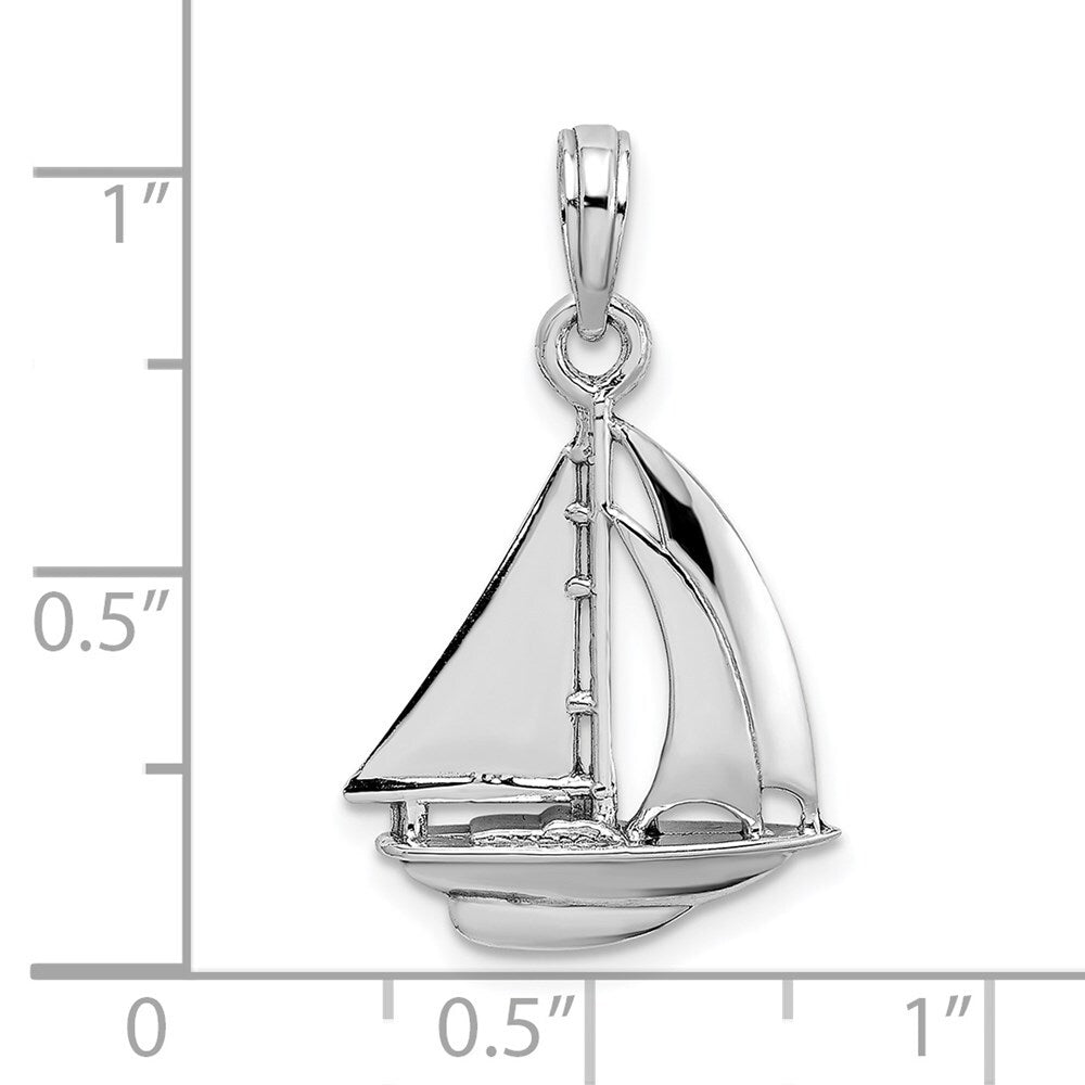 14k White Gold Polished 3-D Sailboat Charm Pendant for Women