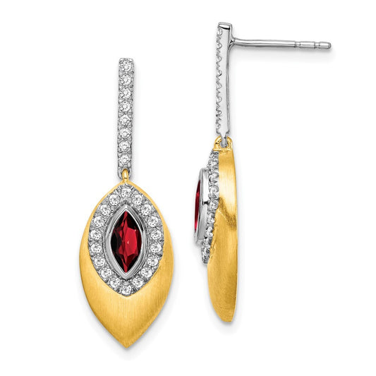 14k Two-tone Gold Garnet and Diamond Dangle Earrings