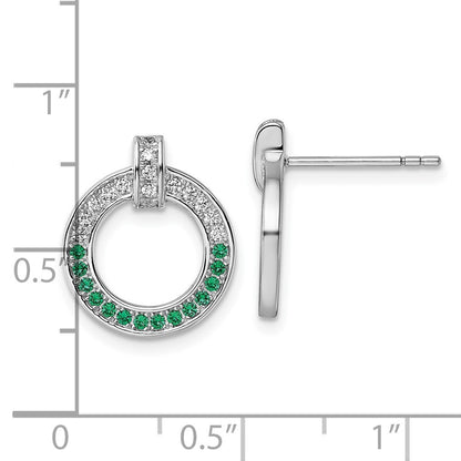 Sterling Silver Rhodium-plated White and Green CZ Open Circle Earrings
