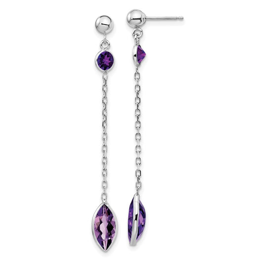 14k White Gold Amethyst Dangle Earrings