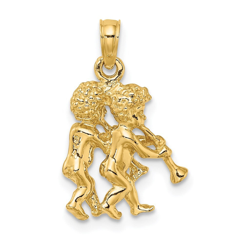 14k Yellow Gold 3-D Gemini Zodiac Charm Pendant for Women