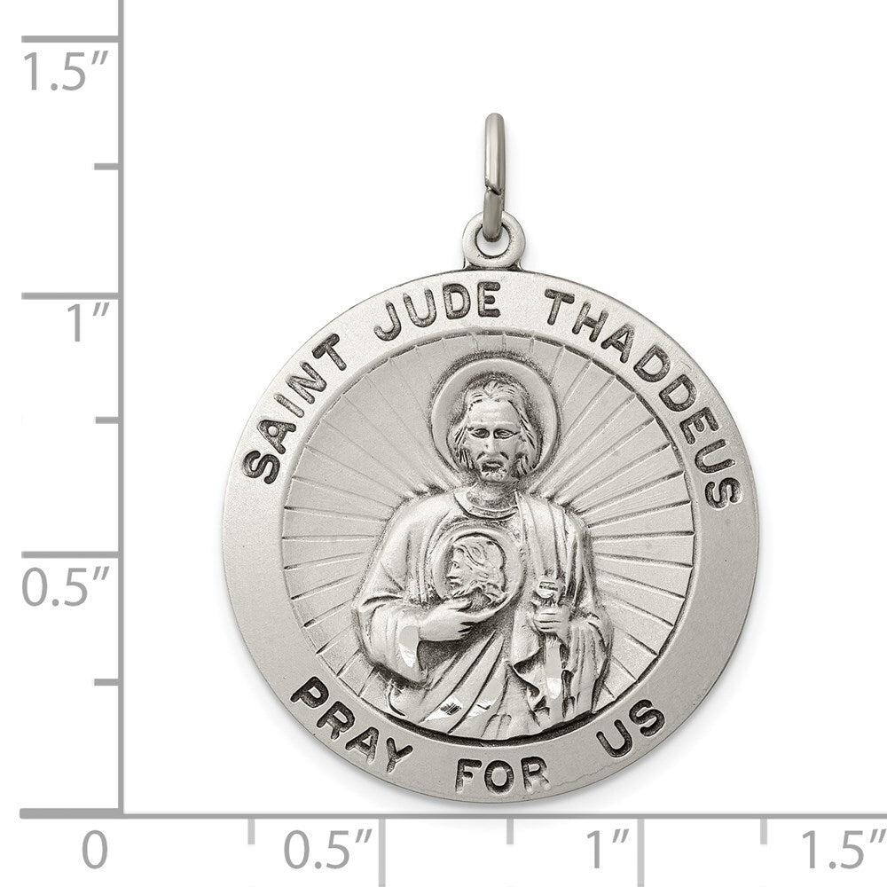 Sterling Silver Antiqued Saint Jude Thaddeus Medal Pendant