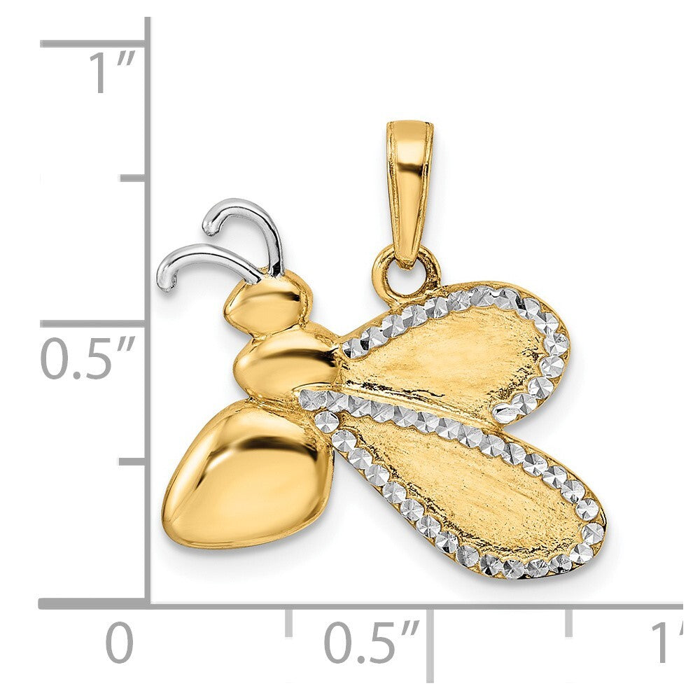 14k Yellow Gold White Rhodium Diamond-cut Bumblebee Pendant for Women