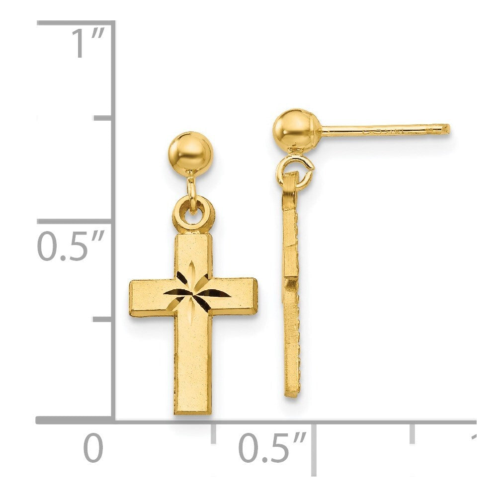 14k Yellow Gold Satin & Diamond -Cut Cross Stud Earrings Gift for Women