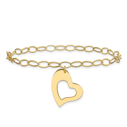 14k Yellow Gold Polished Cut-out Dangle Heart 7.25 inch Bracelet